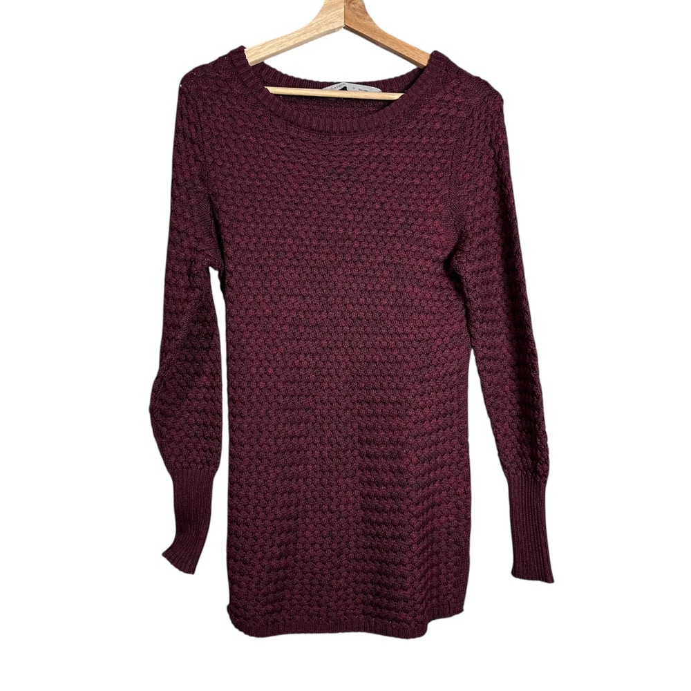 Athleta Textured Knit Sweater Burgundy Maroon Wool Blend Long Sleeve Tunic Sz M